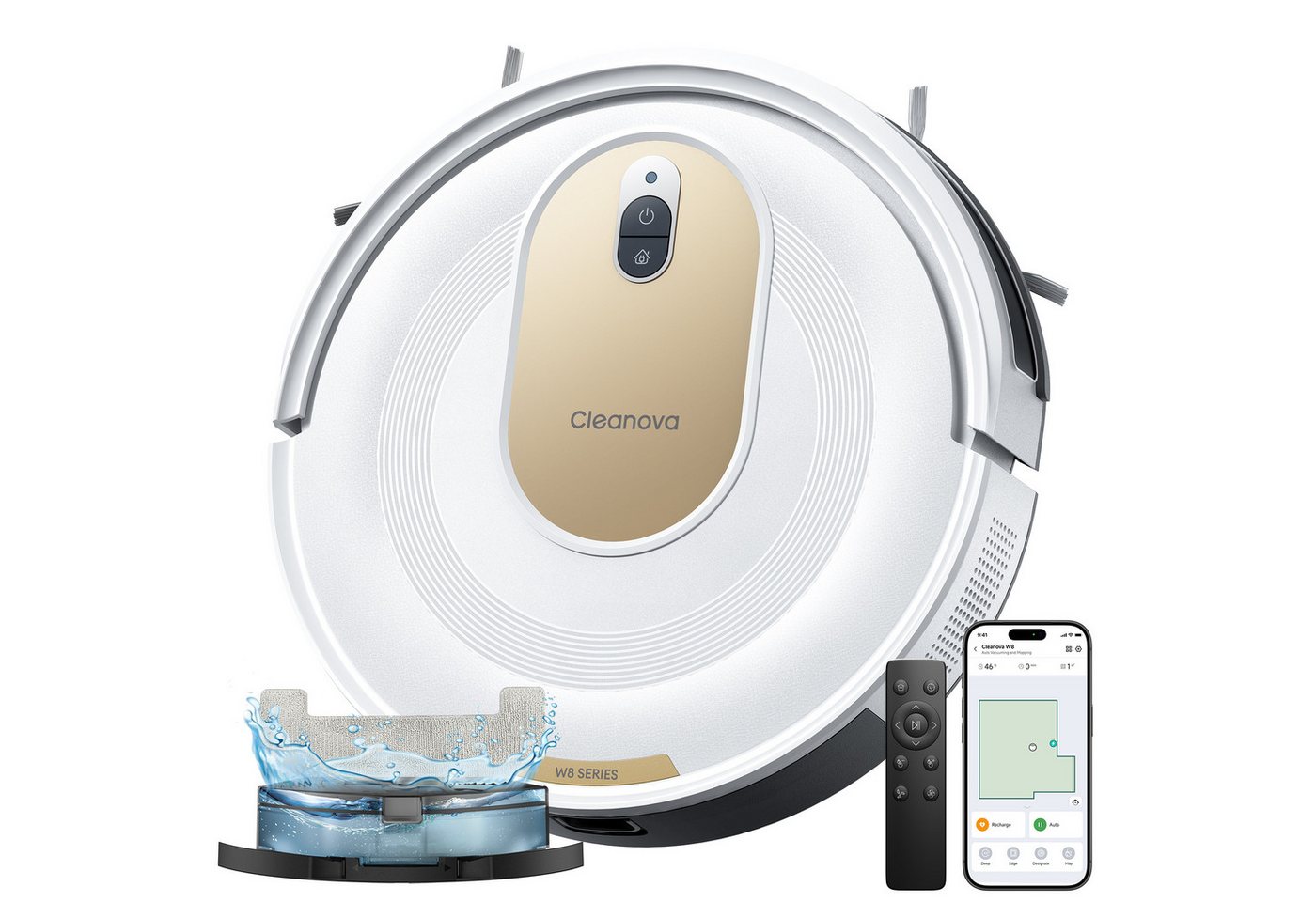 Vactidy Nass-Trocken-Saugroboter Vactidy W8 Saugroboter mit wischfunktion,3-in-1,Smarte Gyro-Navigation, beutellos, 5000Pa,150 min,Schlankes Design,Automatische Teppicherkennung