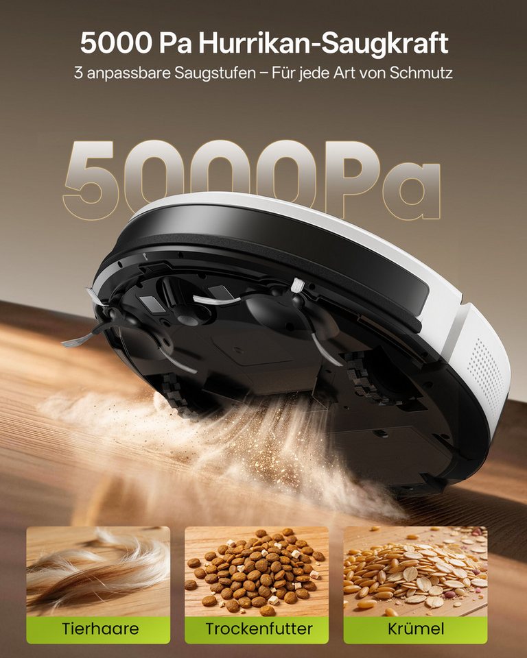 Vactidy Nass-Trocken-Saugroboter Vactidy W8 Saugroboter mit wischfunktion,3-in-1,Smarte Gyro-Navigation, beutellos, 5000Pa,150 min,Schlankes Design,Automatische Teppicherkennung Bild 2