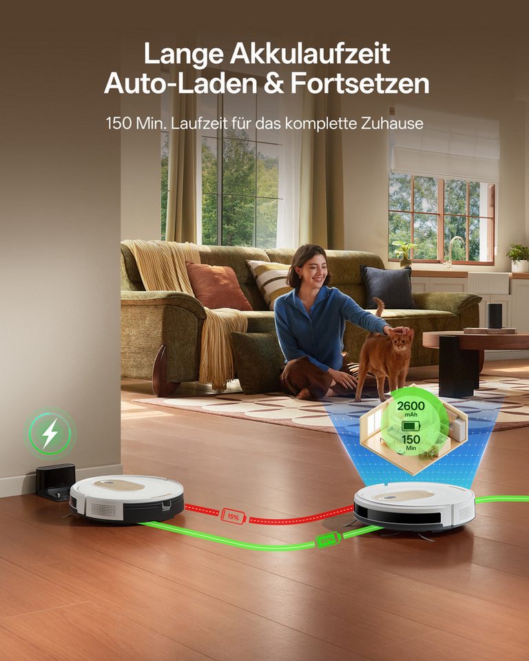 Vactidy Nass-Trocken-Saugroboter Vactidy W8 Saugroboter mit wischfunktion,3-in-1,Smarte Gyro-Navigation, beutellos, 5000Pa,150 min,Schlankes Design,Automatische Teppicherkennung Bild 4