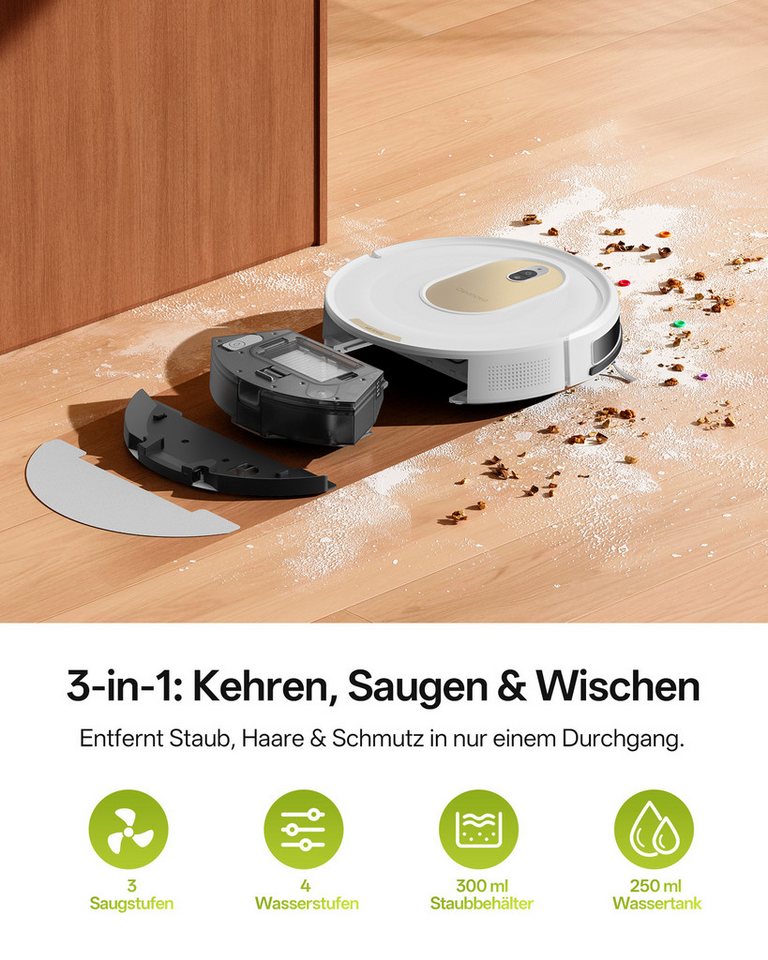 Vactidy Nass-Trocken-Saugroboter Vactidy W8 Saugroboter mit wischfunktion,3-in-1,Smarte Gyro-Navigation, beutellos, 5000Pa,150 min,Schlankes Design,Automatische Teppicherkennung Bild 5