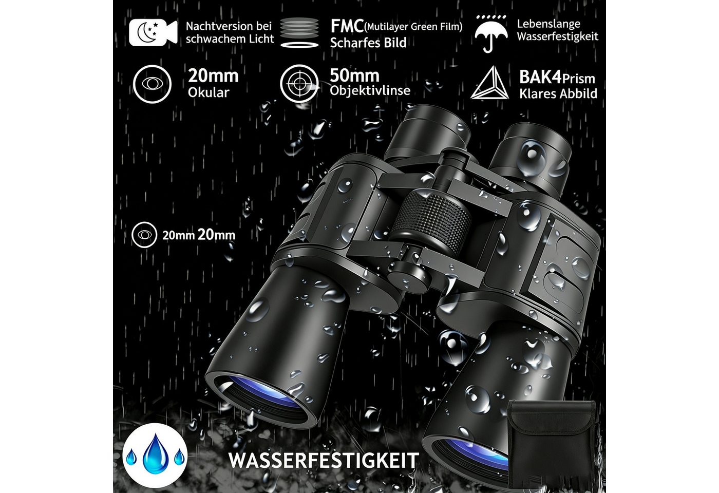 ibettertec Fernglas 20x50 Binoculars mit Nachtsicht bei schwachem Licht Fernglas (Fernglas für Vogelbeobachtung, Jagd/Reisen/Outdoor) Bild 3