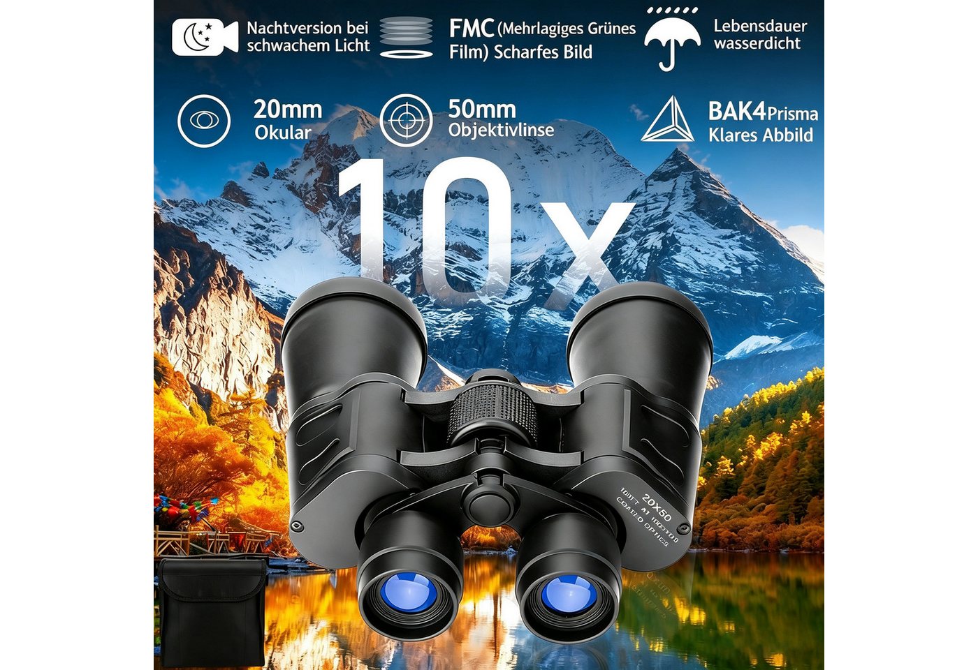 ibettertec Fernglas 20x50 Binoculars mit Nachtsicht bei schwachem Licht Fernglas (Fernglas für Vogelbeobachtung, Jagd/Reisen/Outdoor) Bild 4
