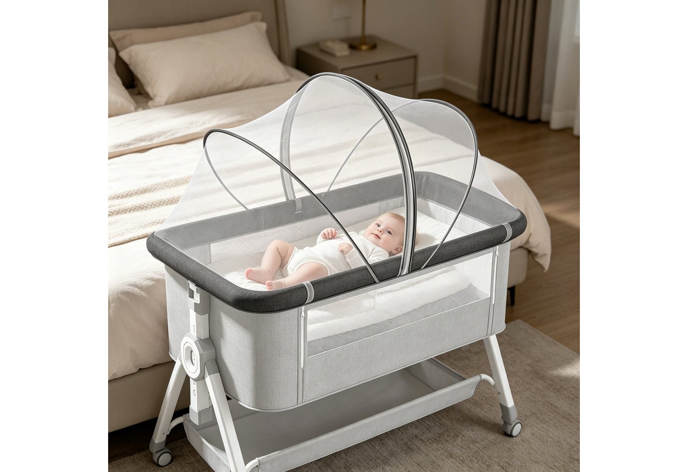 BlingBin Moskitonetz Atmungsaktives stabiles Moskitonetz mit umlaufendem Reißverschluss, (1 Stück, 1 St., 105 × 60 cm), waschbar passend für Kinderbett, Reisebett und Beistellbett Bild 3