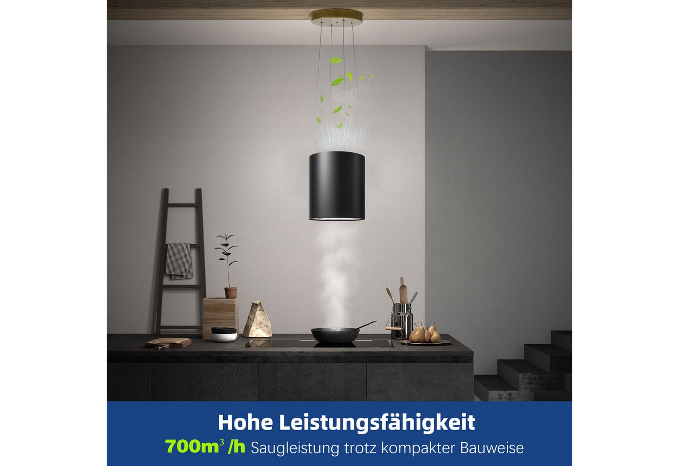 SNDOAS Inselhaube Dunstabzugshaube Umluft 35cm mit 700 m³/h Starker Saugleistung Dunstabzugshaube Umluft 35cm mit 700 m³/h Starker Saugleistung, Aktivkohlefilter, 3 Leistungsstufen, LED, 55dB leise, Energieklasse A+ Bild 3