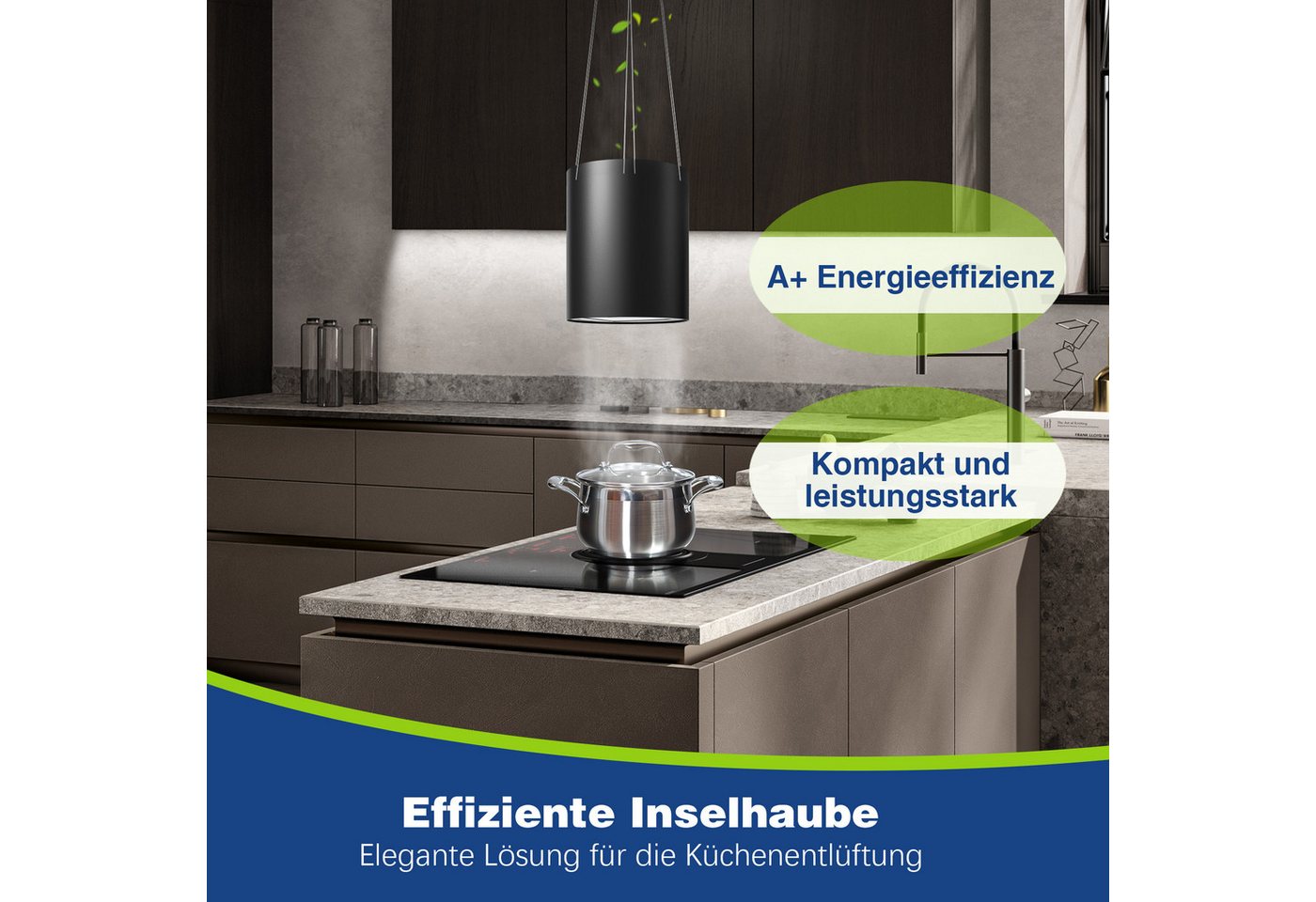 SNDOAS Inselhaube Dunstabzugshaube Umluft 35cm mit 700 m³/h Starker Saugleistung Dunstabzugshaube Umluft 35cm mit 700 m³/h Starker Saugleistung, Aktivkohlefilter, 3 Leistungsstufen, LED, 55dB leise, Energieklasse A+ Bild 4