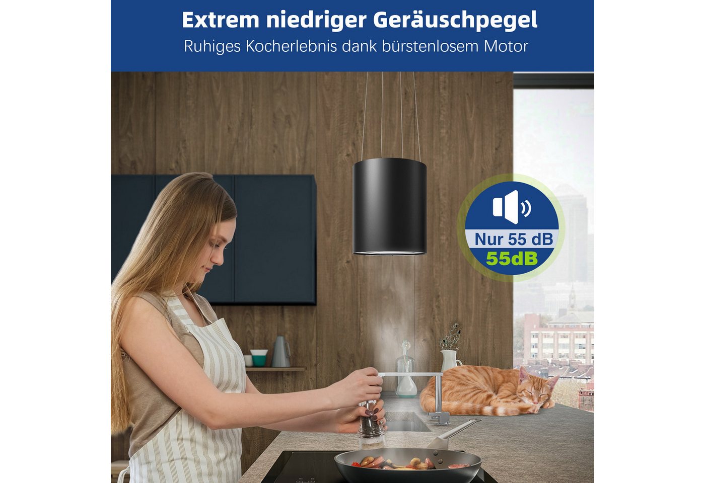SNDOAS Inselhaube Dunstabzugshaube Umluft 35cm mit 700 m³/h Starker Saugleistung Dunstabzugshaube Umluft 35cm mit 700 m³/h Starker Saugleistung, Aktivkohlefilter, 3 Leistungsstufen, LED, 55dB leise, Energieklasse A+ Bild 5