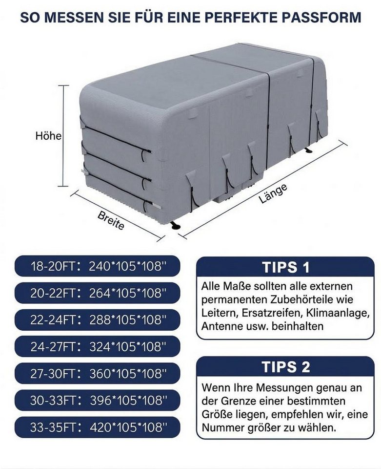 GarveeMore Wohnmobilschutzhülle Wohnwagenabdeckung für 5,5-10,7 m, wasserdicht, grau, mit Zugangspanelen, Belüftung, Windschutzgurten Bild 2