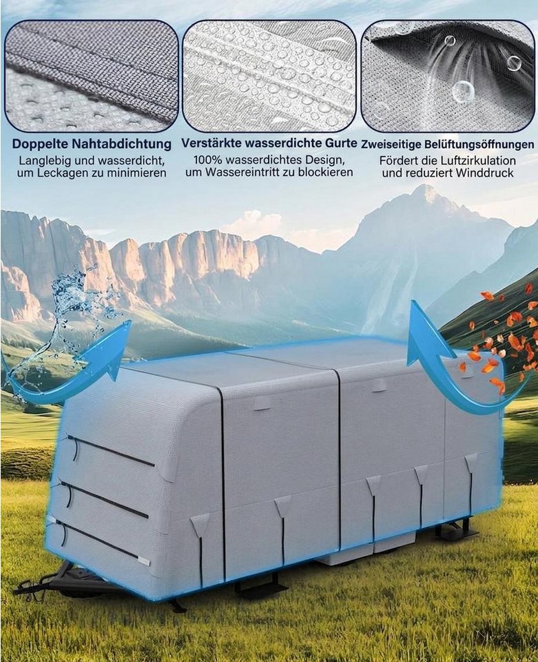 GarveeMore Wohnmobilschutzhülle Wohnwagenabdeckung für 5,5-10,7 m, wasserdicht, grau, mit Zugangspanelen, Belüftung, Windschutzgurten Bild 4
