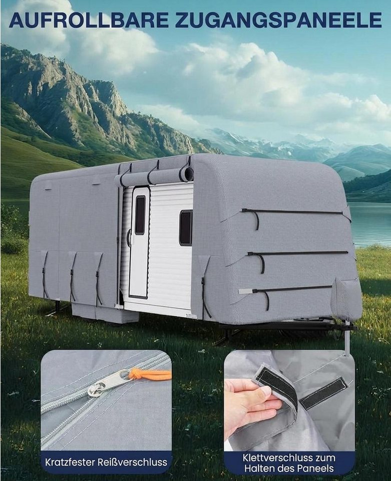 GarveeMore Wohnmobilschutzhülle Wohnwagenabdeckung für 5,5-10,7 m, wasserdicht, grau, mit Zugangspanelen, Belüftung, Windschutzgurten Bild 5