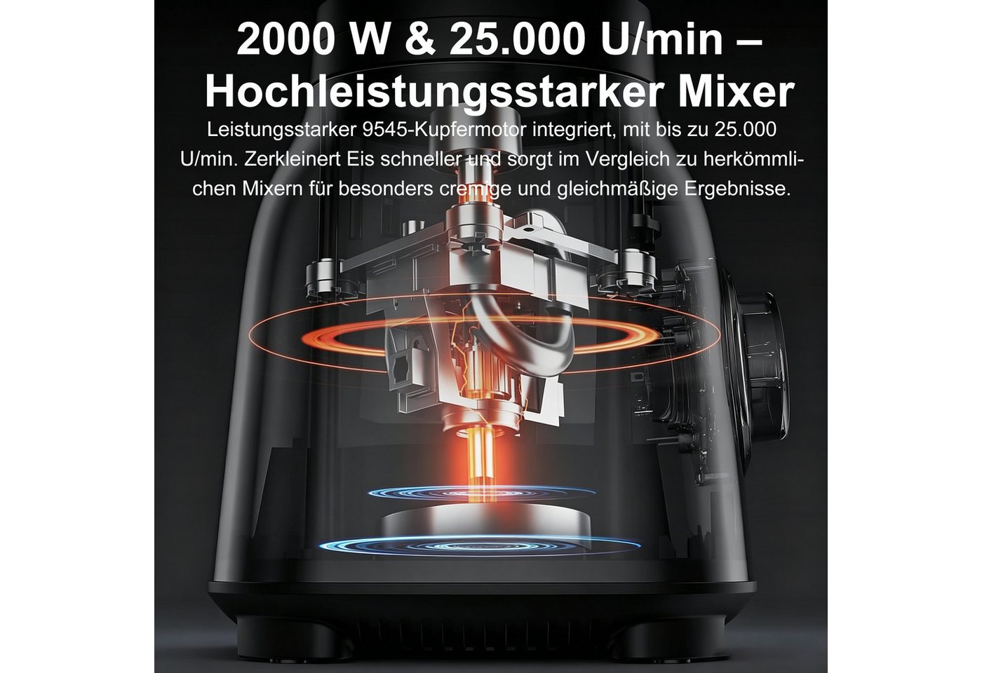 Forrlite Standmixer 2026 Neu Standmixer,Smoothie Maker Maximalstufe 2000W,Glas VitaBoost, 2000 W, Edelstahl Milchshaker Blender 1,5 L,Eiscrusher,6-Klingen für Ice Püree Bild 2