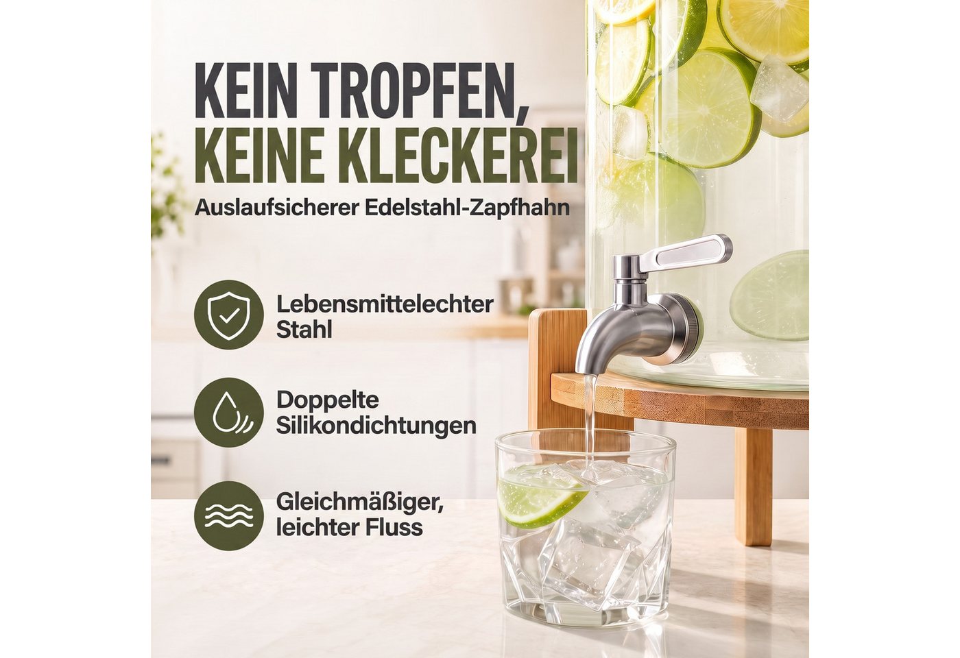 Dimono Getränkespender DIMONO getränkespender mit zapfhahn und Bambusständer 5L/8L, mit Bambusständer und Zapfhahn