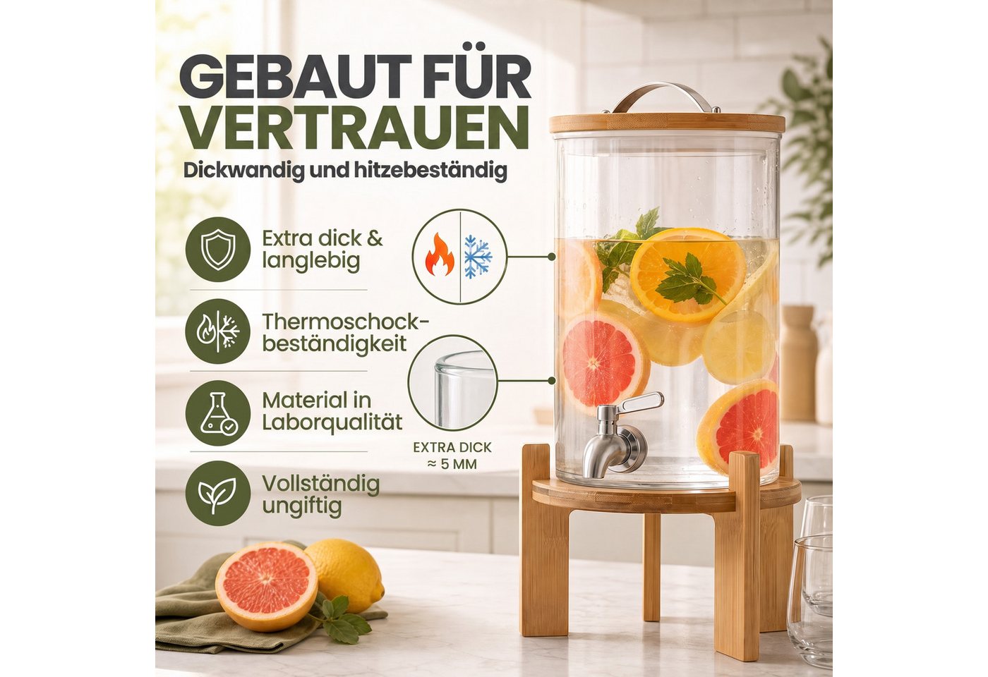 Dimono Getränkespender DIMONO getränkespender mit zapfhahn und Bambusständer 5L/8L, mit Bambusständer und Zapfhahn Bild 5