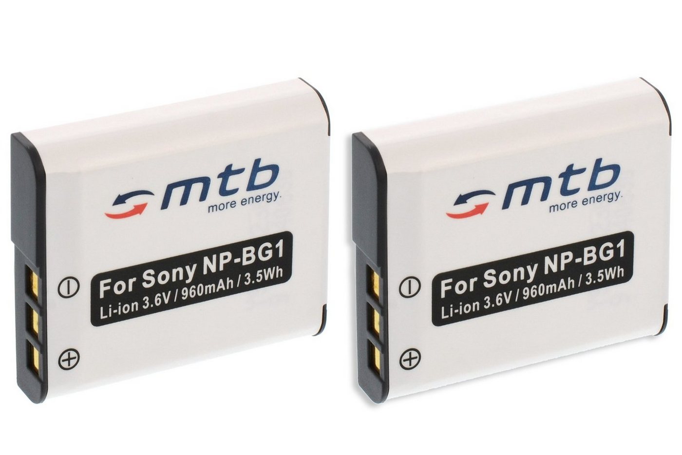 mtb more energy [BAT-069 - Li-Ion] Kamera-Akku kompatibel mit Akku-Typ Sony NP-BG1 960 mAh (3,6 V), passend für: Sony Cyber-shot DSC-H3, H7, H9, H10, H20, H50, H55, H70, H90, HX5V, HX7V, HX9V, HX10, HX10V, HX20V, HX30, HX30V, N1, N2, T20, T25, T100, W30, W35, W40, W50, W55, W70, W80, W85, W90, W100, W110, W115, W120, W125… Bild 3