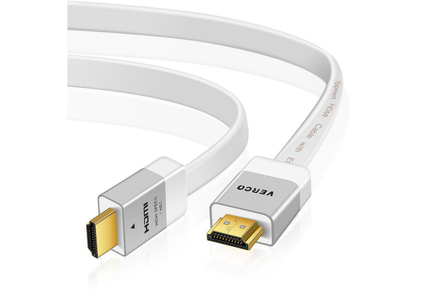 VERCO Full HD 4K UHD flaches 2.0 HDMI-Kabel, HDMI Typ A, (750 cm), ARC 3D Cec High Speed Ethernet Stecker sind vergoldet