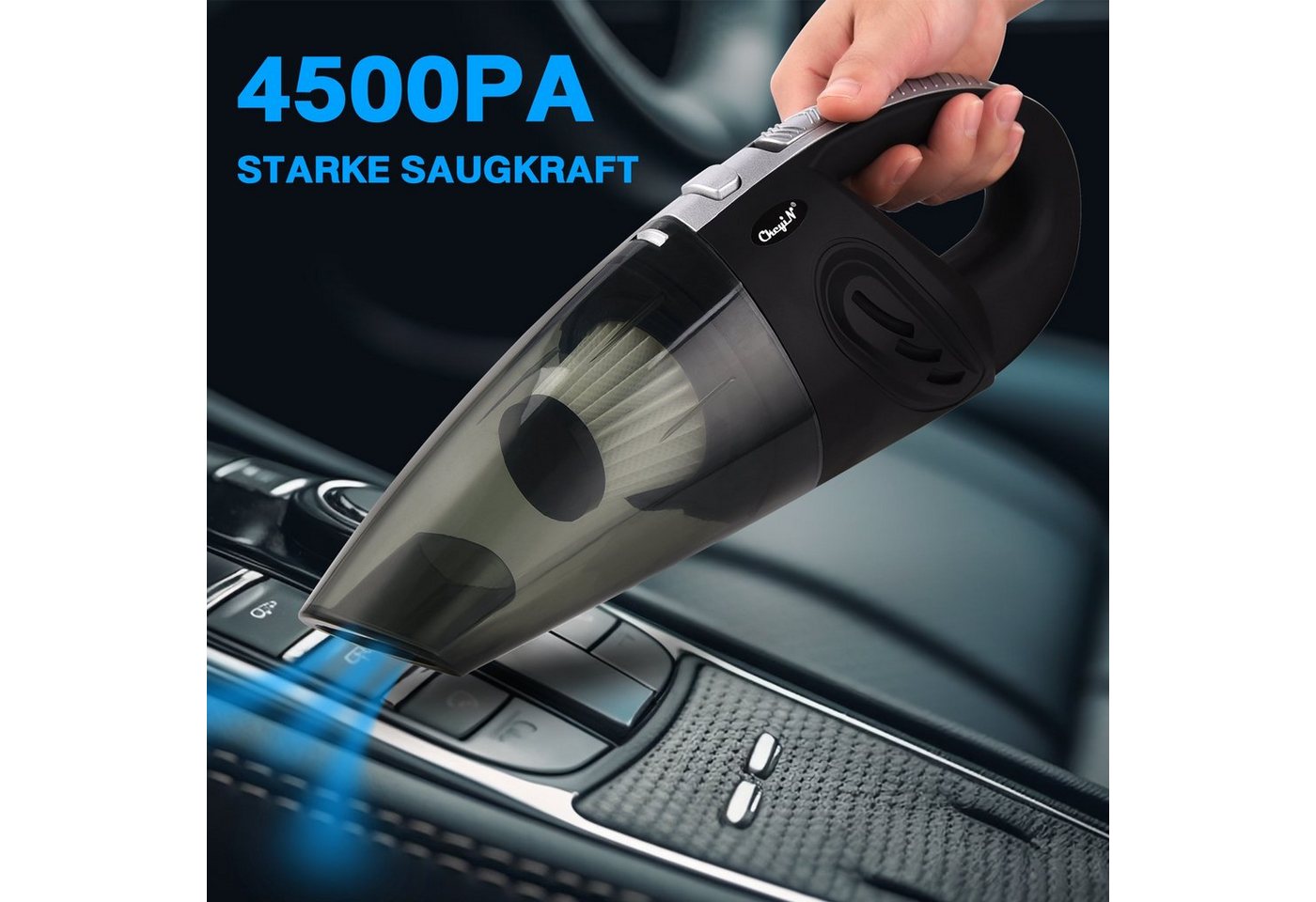 CkeyiN Akku-Handstaubsauger 3200Pa Kabelloser Nass-Trocken-Nutzung Staubsauger mit 5 Düsen, 120,00 W, mit Beutel, 20 Min. Laufzeit, kleiner Handstaubsauger für Auto/ Haus