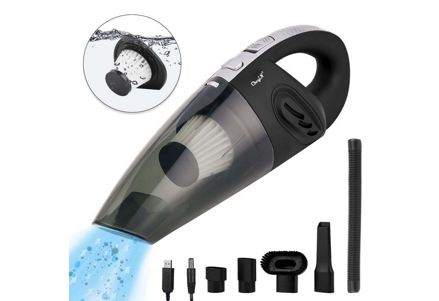 CkeyiN Akku-Handstaubsauger 3200Pa Kabelloser Nass-Trocken-Nutzung Staubsauger mit 5 Düsen, 120,00 W, mit Beutel, 20 Min. Laufzeit, kleiner Handstaubsauger für Auto/ Haus Bild 2