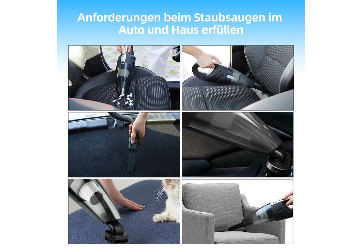 CkeyiN Akku-Handstaubsauger 3200Pa Kabelloser Nass-Trocken-Nutzung Staubsauger mit 5 Düsen, 120,00 W, mit Beutel, 20 Min. Laufzeit, kleiner Handstaubsauger für Auto/ Haus Bild 5