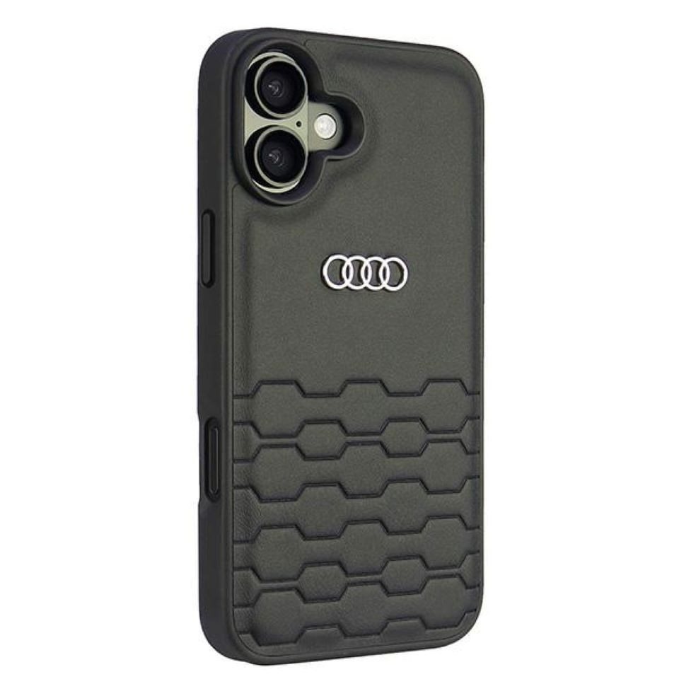 Audi Handyhülle iPhone 16 Plus Kunstleder schwarz Logo Metall 6,7 Zoll, Kantenschutz Bild 2