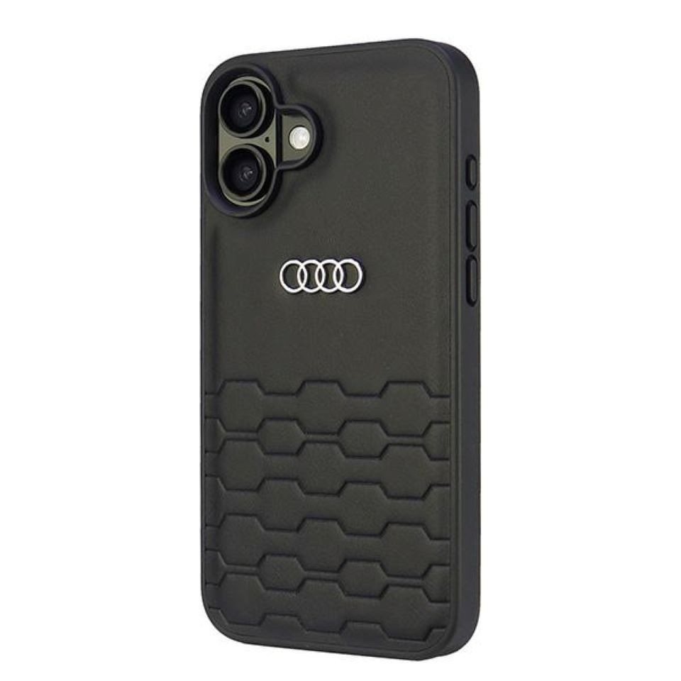 Audi Handyhülle iPhone 16 Plus Kunstleder schwarz Logo Metall 6,7 Zoll, Kantenschutz Bild 4