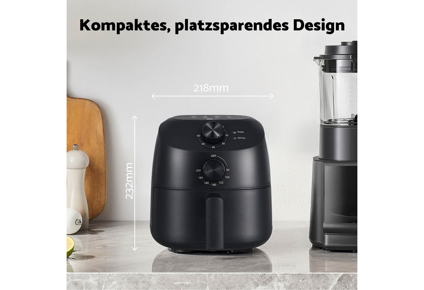 AECO Heißluftfritteuse, kompakt, platzsparend, 1150 W, 2l Fassungsvermögen, BPA-frei, CUBE 2.0 Bild 3