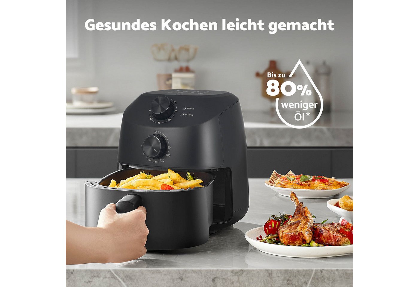 AECO Heißluftfritteuse, kompakt, platzsparend, 1150 W, 2l Fassungsvermögen, BPA-frei, CUBE 2.0 Bild 5
