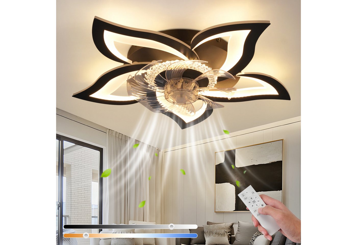 Nettlife Deckenventilator Licht und Fernbedienung Schwarz/Weiß 48/71W 3 Farbtemperatur 6-Gang, Leise Ventilator für Wohnzimmer Esszimmer Schlafzimmer Bild 4