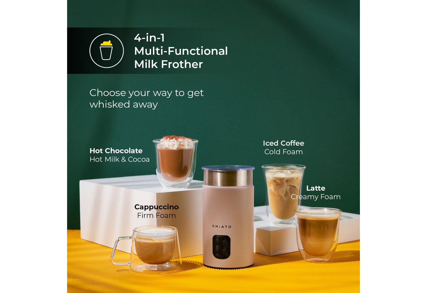 CHiATO Milchaufschäumer CHiATO milkPLAY Elektrischer Milchaufschäumer – Creme Bild 3