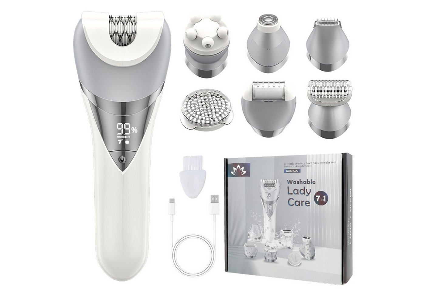 Forrlite Epilierer Epilierer Damen,6-in-1 Epilierer für Damen Kabelloser, Nass und Trocken-Gesichtsepilierer mit Peelingbürste,Reinigungsbürste,Massagekopf IPX7 Wasserdicht,USB Wiederaufladbar und Tragbar Bild 4
