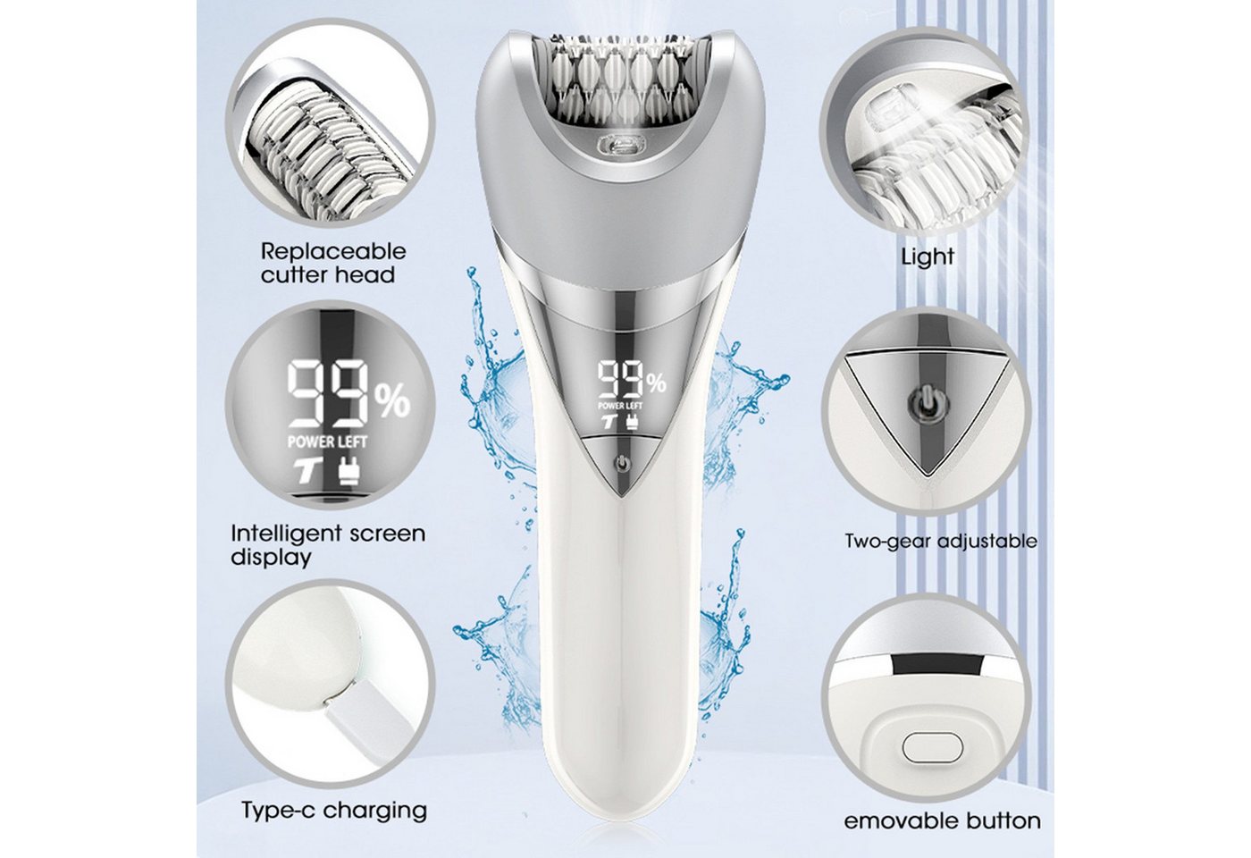 Forrlite Epilierer Epilierer Damen,6-in-1 Epilierer für Damen Kabelloser, Nass und Trocken-Gesichtsepilierer mit Peelingbürste,Reinigungsbürste,Massagekopf IPX7 Wasserdicht,USB Wiederaufladbar und Tragbar Bild 5