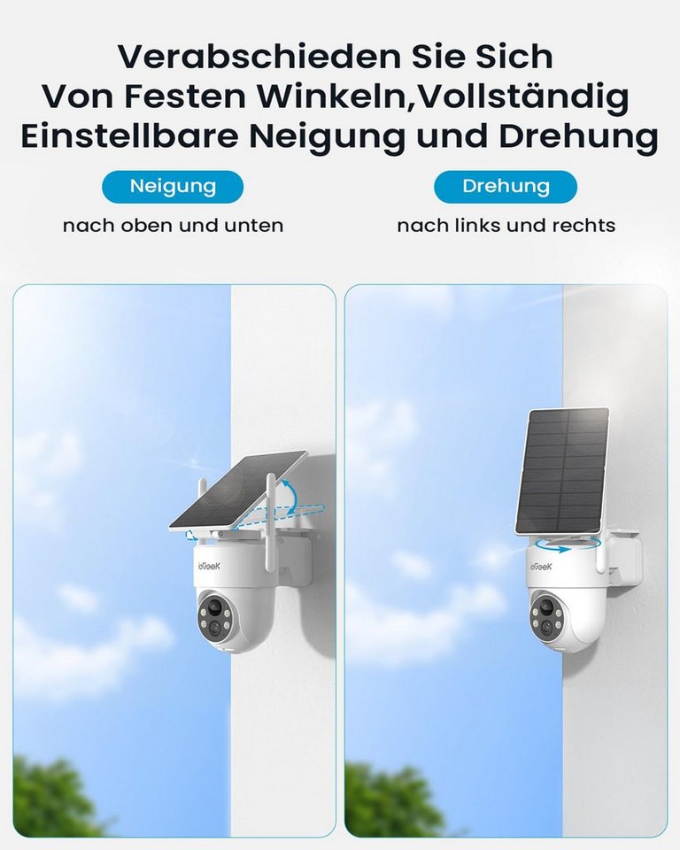 TWUFY IP-Überwachungskamera 2K 3MP Überwachungskamera Aussen Solar Akku Kamera Überwachung (Aussen, Außen, Outdoor, Außenbereich, 360° PTZ Kabellos 2,4G WLAN & Bluetooth Kamera Outdoor Solar Kamera, 1-tlg., Farb-Nachtsicht PIR Bewegungsmelder Lange Zeit Standby, Zwei-Wege-Audio 4x Digitalzoom Type C Außenkamera) Bild 3