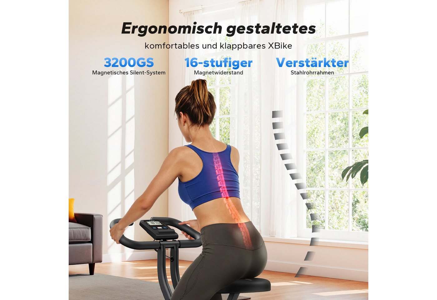 MERACH Heimtrainer Fahrrad klappbar, mit leiser 16-stufiger Magnetbremse (Indoor Cycling Bike mit LCD-Display & praktischer Tablethalterung, platzsparend faltbar, ideale Fitnessgeräte für Zuhause), stabiles Design, leise und bis 136KG Bild 2