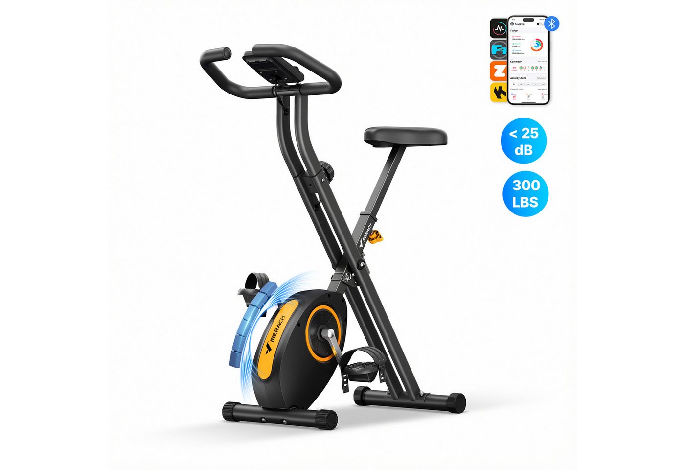 MERACH Heimtrainer Fahrrad klappbar, mit leiser 16-stufiger Magnetbremse (Indoor Cycling Bike mit LCD-Display & praktischer Tablethalterung, platzsparend faltbar, ideale Fitnessgeräte für Zuhause), stabiles Design, leise und bis 136KG Bild 4