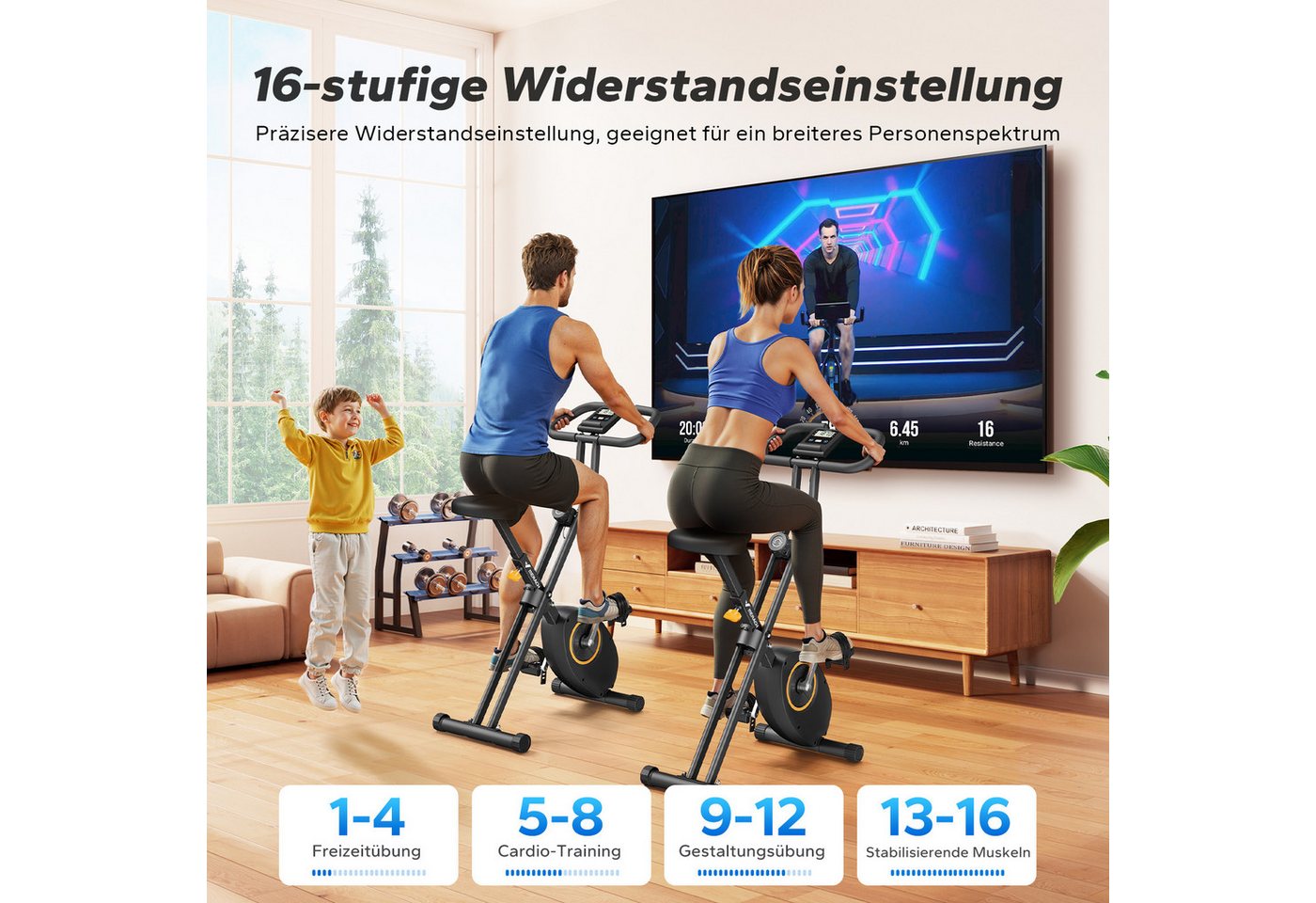 MERACH Heimtrainer Fahrrad klappbar, mit leiser 16-stufiger Magnetbremse (Indoor Cycling Bike mit LCD-Display & praktischer Tablethalterung, platzsparend faltbar, ideale Fitnessgeräte für Zuhause), stabiles Design, leise und bis 136KG Bild 5