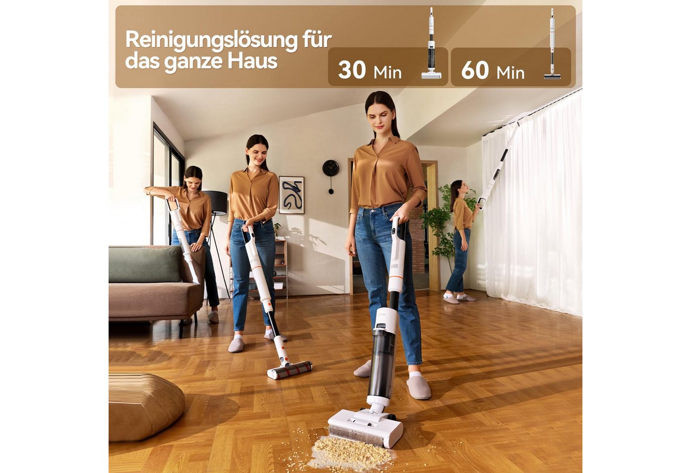 JONR Nass-Trocken-Akkusauger ED20 PRO 4-in-1 Nass Trocken Komplett-Staubsauger, 17000 Pa, Selbstreinigung und automatische Trocknung mit einem klick,Intelligente Spracherinnerung, 180° Flachlegen-Funktion Bild 5