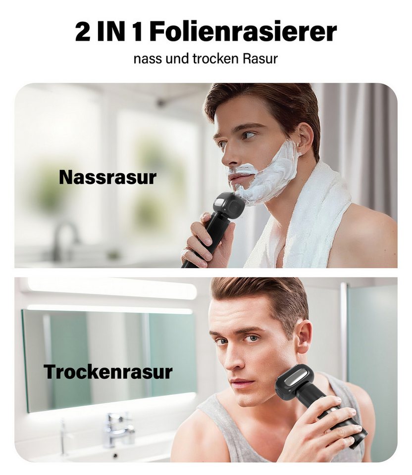 ANYSUN Elektrorasierer Rasierer Herren Elektrisch Elektrorasierer für Männer, IPX7 Waschbarer, Haartrimmer &Reinigungsburste, Wet&Dry
