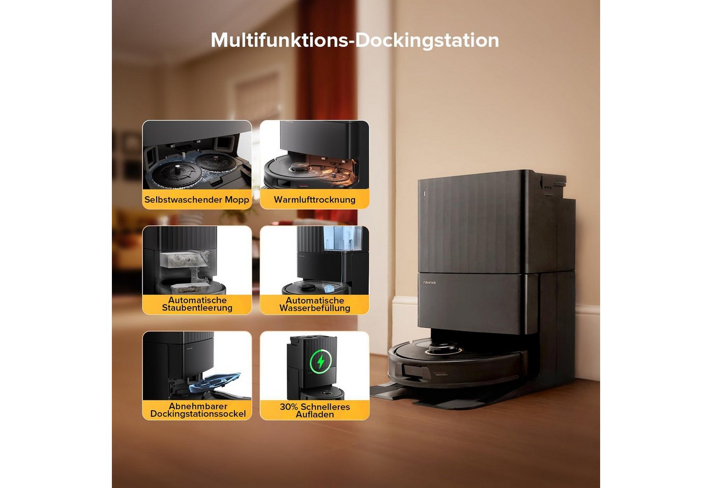 Roborock Saugroboter Qrevo S5V Saugroboter mit Wischfunktion&Hebarem Wischmopp, 60 W, 12.000Pa Saugkraft, Zero-Tangle System, Warmlufttrocknung, Intelligente Hindernisvermeidung, Multifunktions-Dockingstation Bild 4