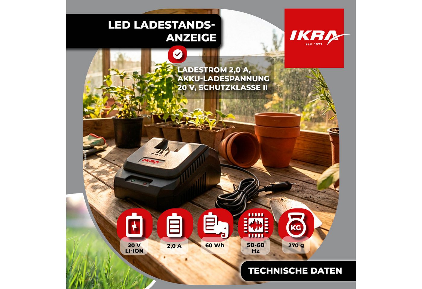 ikra GmbH 20V-Schnellladegerät Batterie-Ladegerät (Packung, Schnellladegerät)