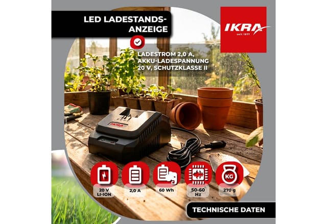 ikra GmbH 20V-Schnellladegerät Batterie-Ladegerät (Packung, Schnellladegerät)