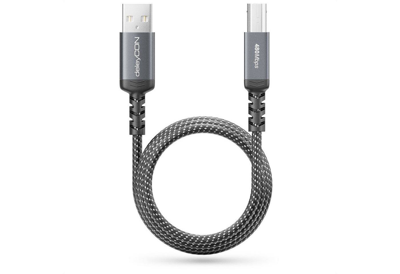 deleyCON 1m USB 2.0 Druckerkabel Scannerkabel Nylon Datenkabel USB-A zu USB-B USB-Kabel Bild 3
