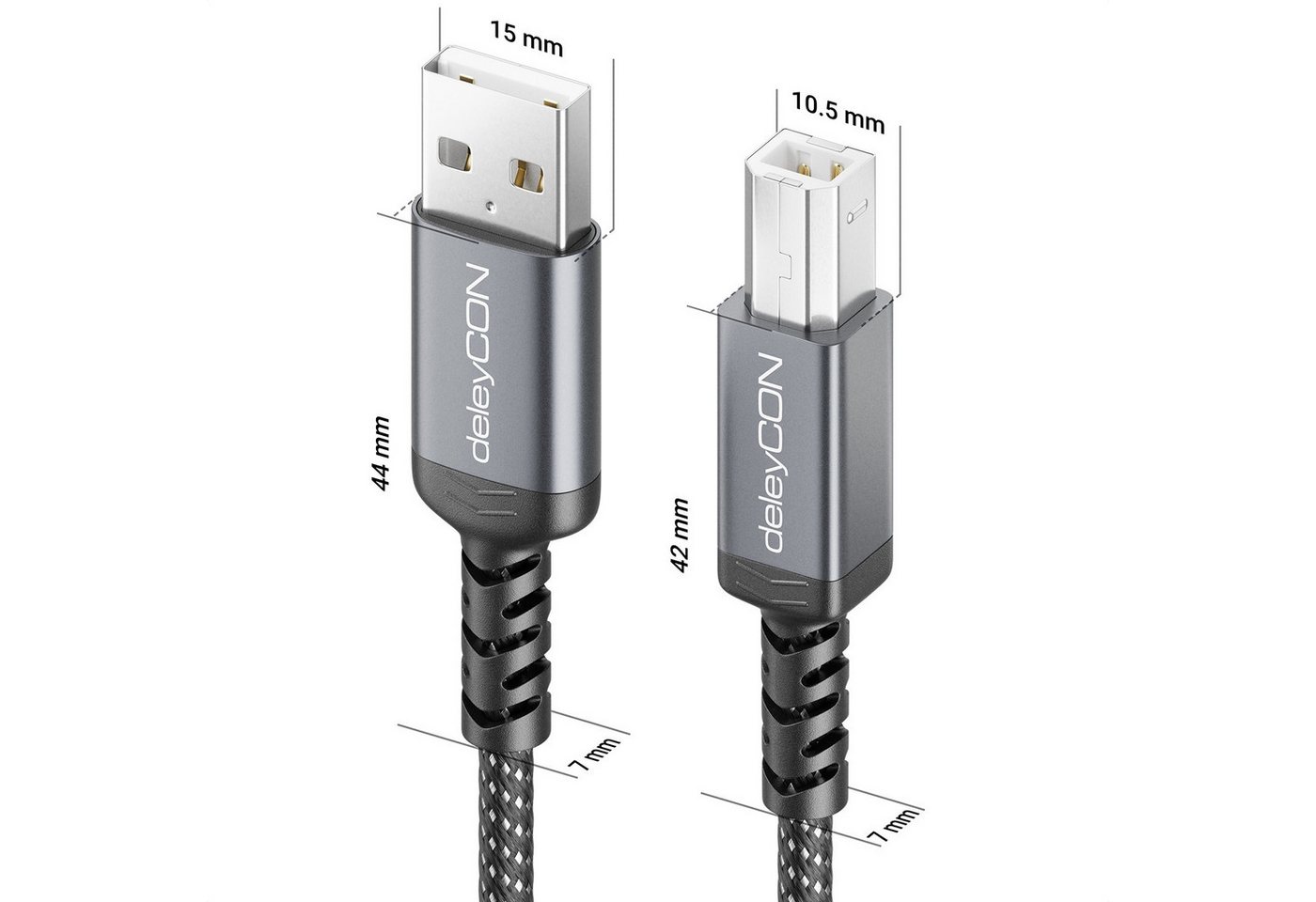 deleyCON 1m USB 2.0 Druckerkabel Scannerkabel Nylon Datenkabel USB-A zu USB-B USB-Kabel Bild 5