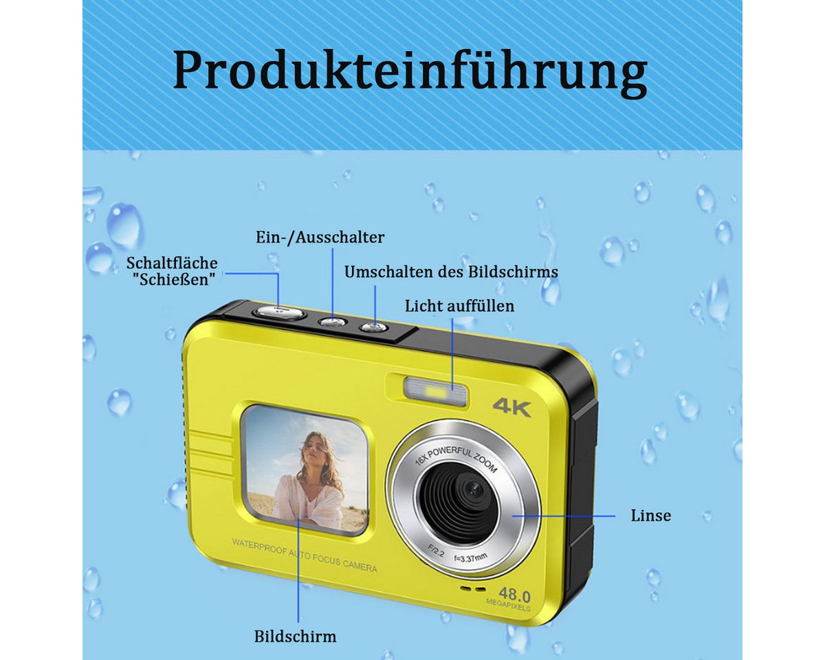 KINSI Sportkamera, Wasserdichte Digitalkamera, Dual-Display, Full HD Outdoor-Kamera (48 MP, 16-facher Digitalzoom mit Autofokus,für Outdooraktivitäten und Tauchen) Bild 4
