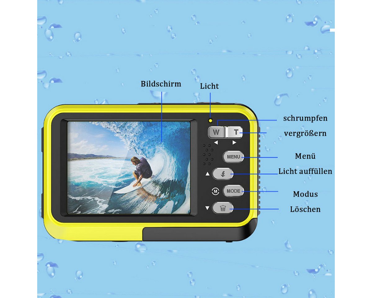 KINSI Sportkamera, Wasserdichte Digitalkamera, Dual-Display, Full HD Outdoor-Kamera (48 MP, 16-facher Digitalzoom mit Autofokus,für Outdooraktivitäten und Tauchen) Bild 5
