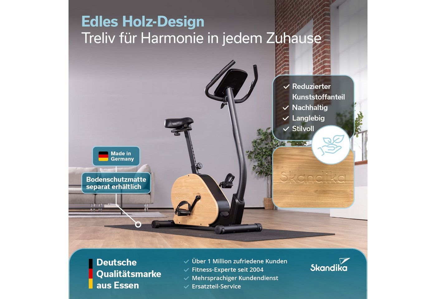 Skandika Ergometer Treliv P8, Heimtrainer aus Eisen mit Holz, LED Display, 22 Programme (Transportrollen, Tablet-Halterung, Kinomap App kompatibel, bis 120 kg), Magnetbremse 32 Stufen, Sattel & Lenker verstellbar, Bluetooth Bild 3