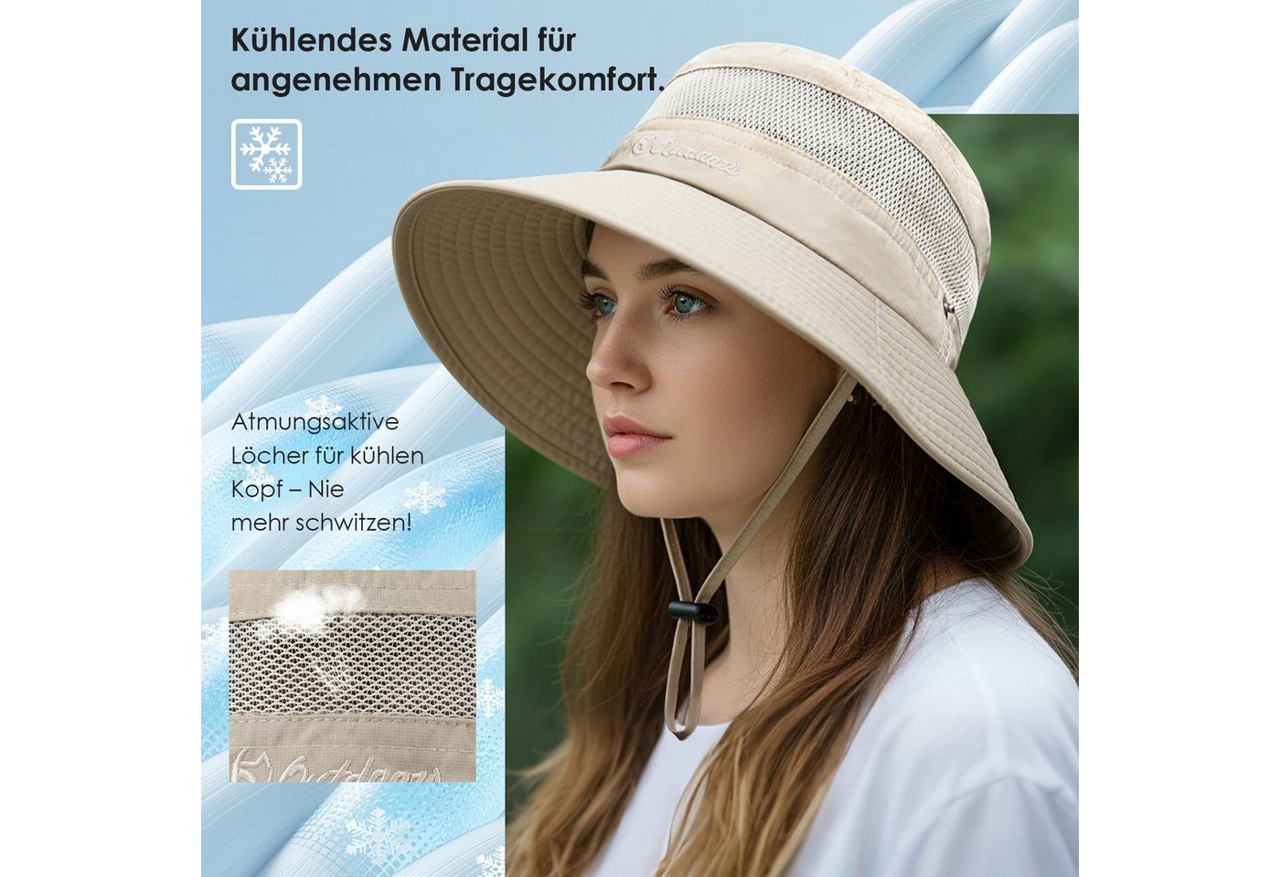 FOUORTUNATE-BEE Fischerhut Sonnenhut Fischerhut Damen und Herren Outdoor Sommer Wanderhut (mit Kinnriemen Faltbar Mesh Breite Krempe) Bild 5