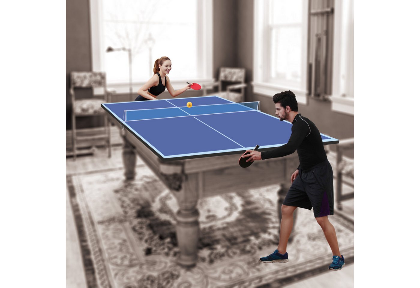 LVHOM Tischtennisplatte 244 x 122cm, Groß/Blau: Klappbar & Wetterfest für Indoor/Outdoor (ohne Gestell, faltbar, für Training allein, Familien-Spaß und platzsparende Aufbewahrung., Material: MDF, (L x B x H): 244 x 122 x 1,2 cm, Gewicht: 25 kg), Einfach auf jedem geeigneten, ebenen Fläche zu nutzen