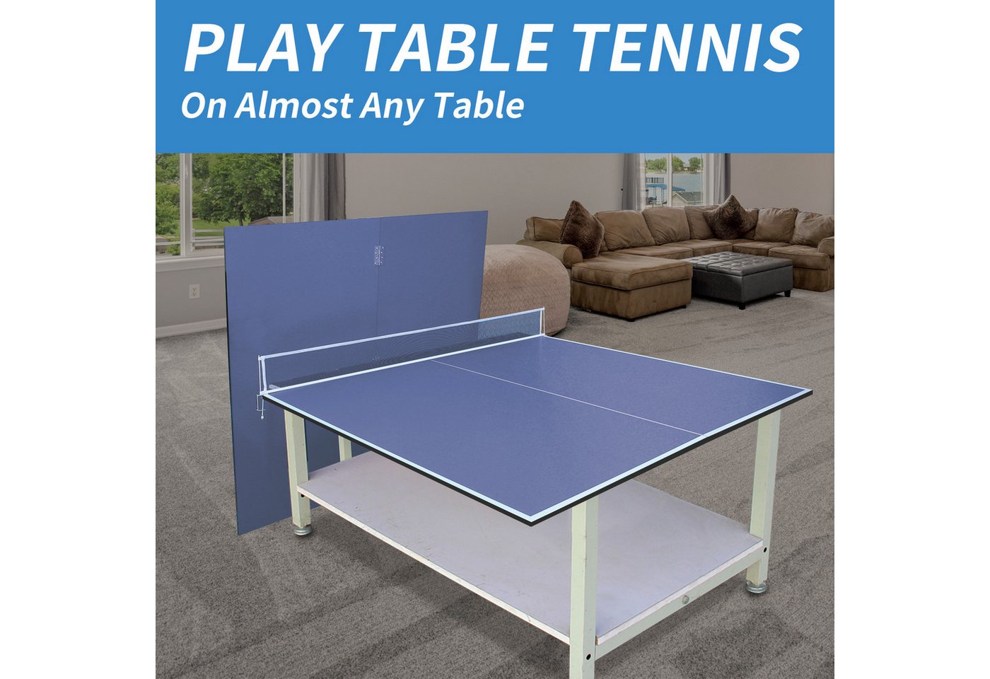 LVHOM Tischtennisplatte 244 x 122cm, Groß/Blau: Klappbar & Wetterfest für Indoor/Outdoor (ohne Gestell, faltbar, für Training allein, Familien-Spaß und platzsparende Aufbewahrung., Material: MDF, (L x B x H): 244 x 122 x 1,2 cm, Gewicht: 25 kg), Einfach auf jedem geeigneten, ebenen Fläche zu nutzen Bild 2