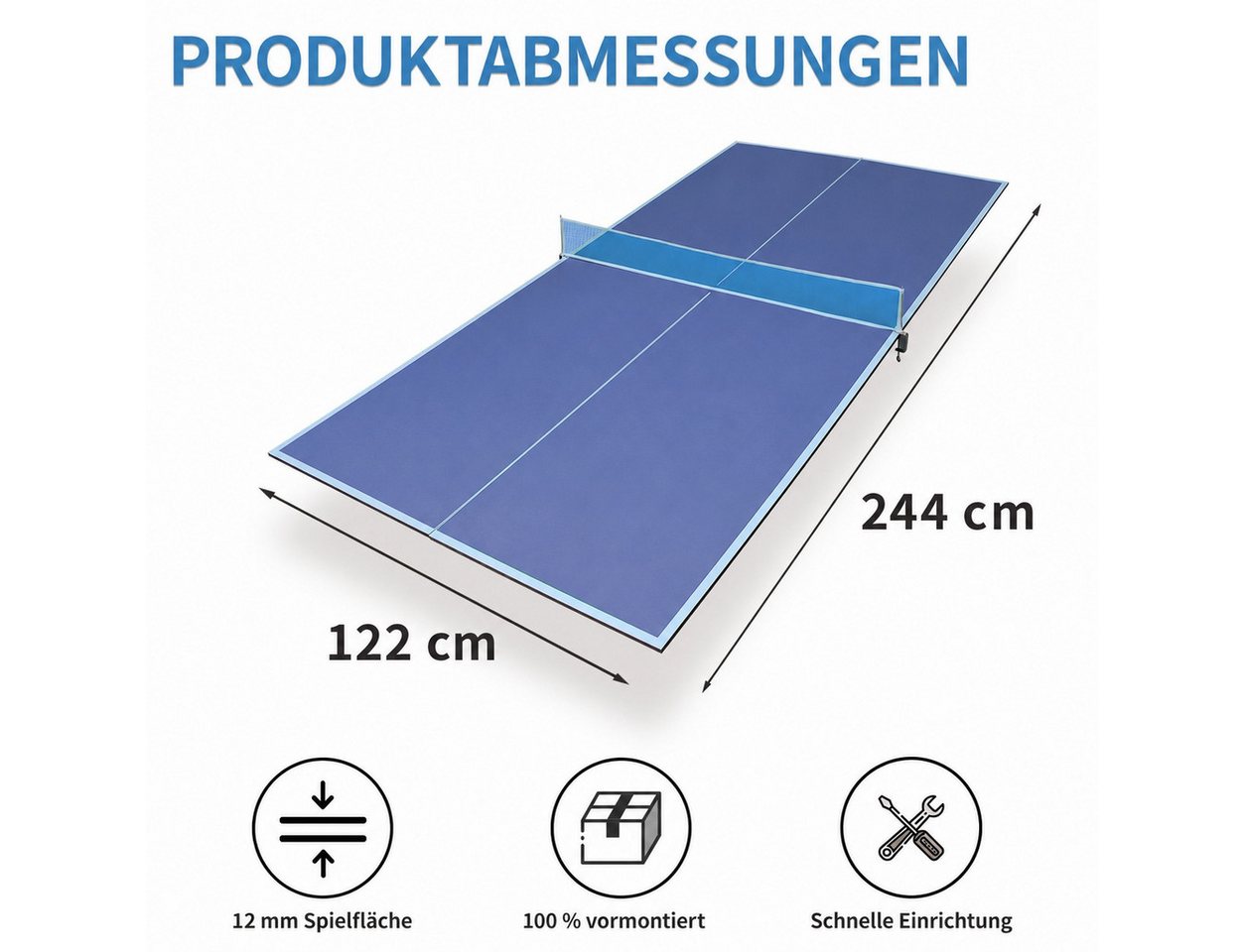 LVHOM Tischtennisplatte 244 x 122cm, Groß/Blau: Klappbar & Wetterfest für Indoor/Outdoor (ohne Gestell, faltbar, für Training allein, Familien-Spaß und platzsparende Aufbewahrung., Material: MDF, (L x B x H): 244 x 122 x 1,2 cm, Gewicht: 25 kg), Einfach auf jedem geeigneten, ebenen Fläche zu nutzen Bild 3