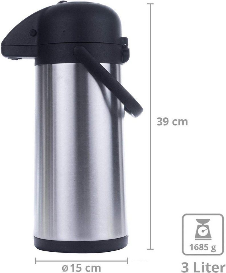 Haushalt International Getränkespender Thermoskanne 3,0l Pumpkanne Kaffee Getränkespender Airpot Isolierkanne