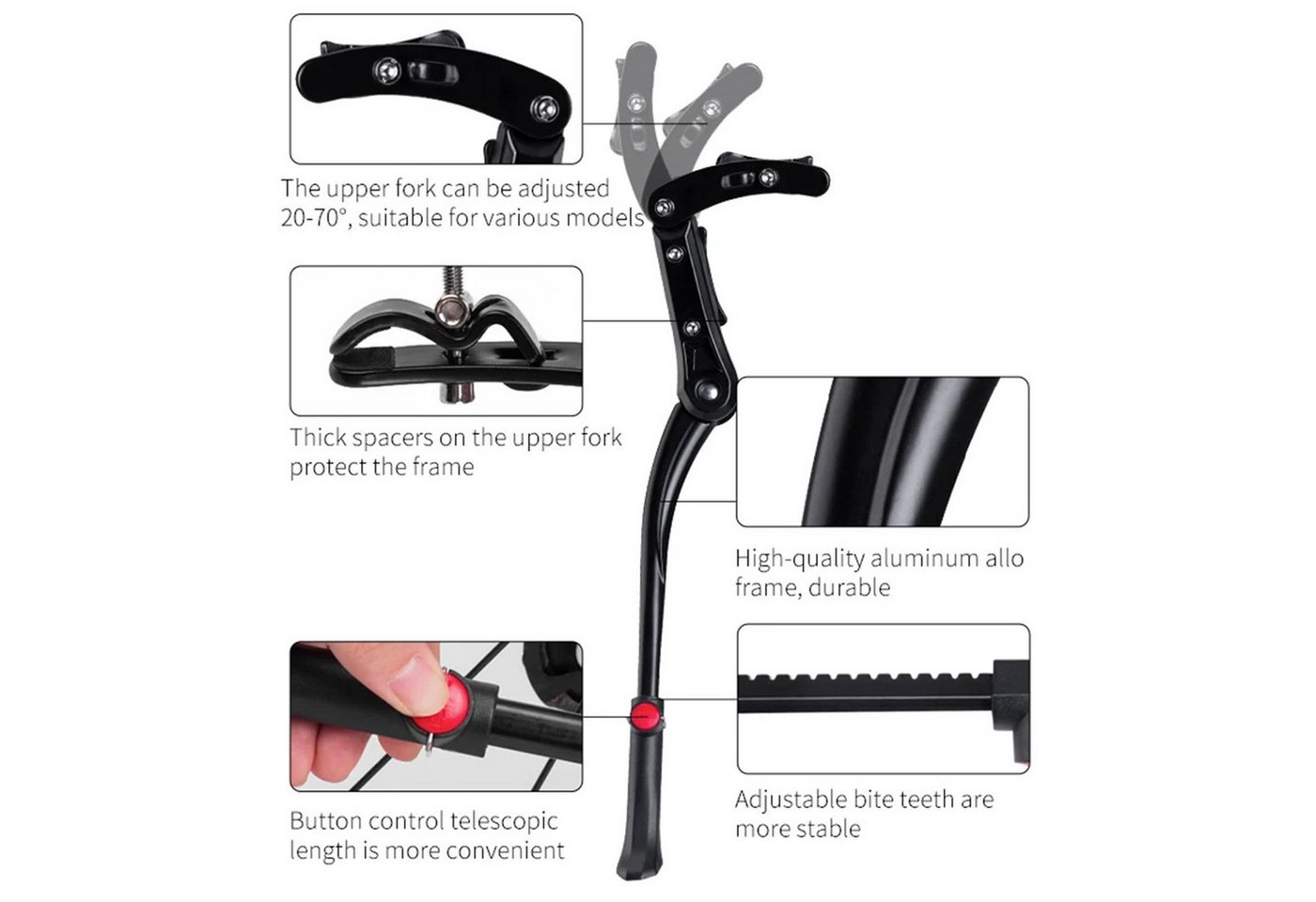 ROCKBROS Fahrradständer JC1005BK, Fahrrad Ständer Seitenständer Verstellbar Universal MTB City Trekking