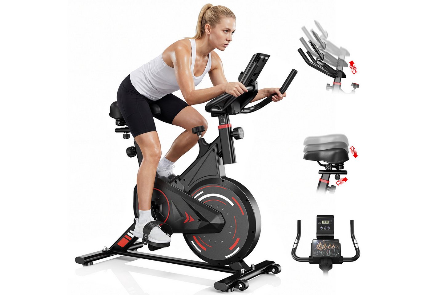 Hamlody Heimtrainer Heimtrainer Fahrrad mit 0-100% Magnetwiderstand (Leises Hometrainer Fahrrad mit LCD-Monitor, Fitnessbike mit Tablet-Halter), Indoor Bike für Cardio-Training, Bis 160KG Bild 2